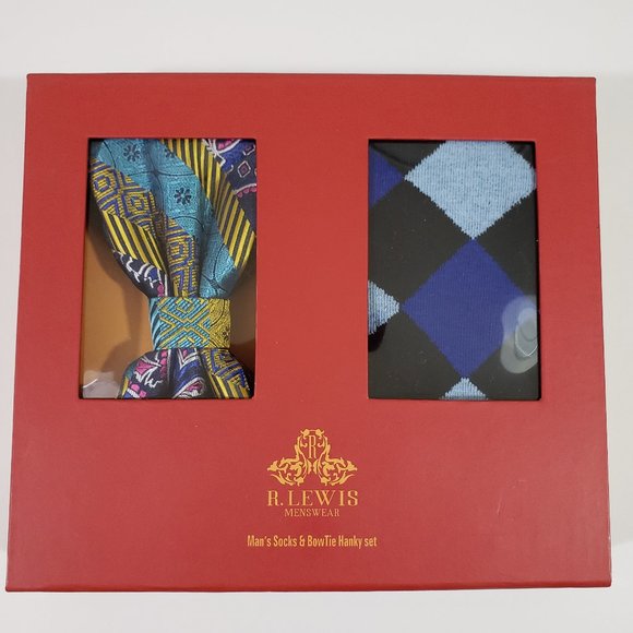 Bow Tie Hanky Socks Box Set by R Lewis RGB003 Blue - Picture 6 of 7